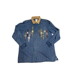 Vintage 90s Bobbie Brooks Embroidered Denim Button-Down – L